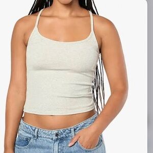 WeWoreWhat Grey Ribbed Crop Scoop Tank Top NWT